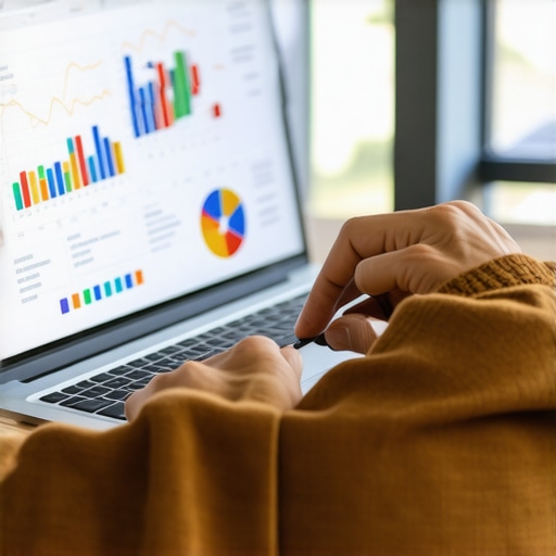 Business owner reviewing local SEO analytics on a laptop with graphs and charts.