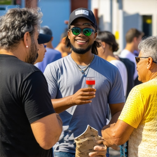 Business owner interacting with local community during event.