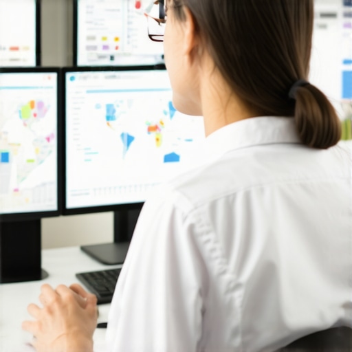 SEO specialist reviewing local search and map analytics on a computer.