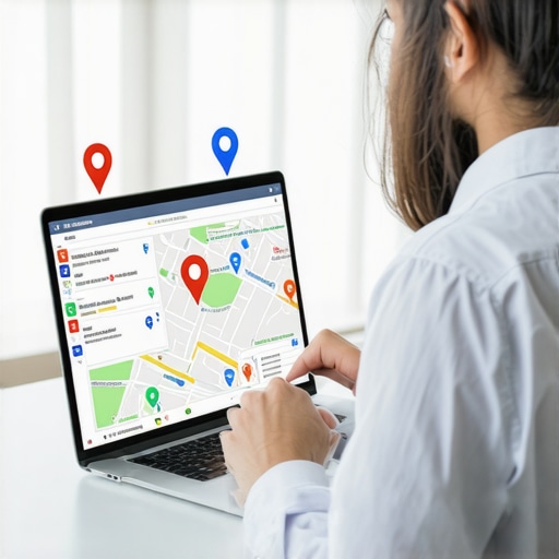 SEO specialist reviewing Google Maps rankings and local business data on a laptop