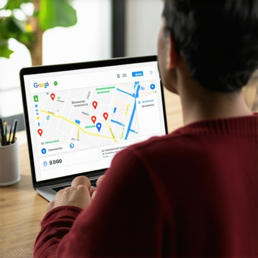 Using SEO Tools for Google Maps Maintenance Person analyzing local SEO metrics on a laptop to maintain Google Maps ranking.