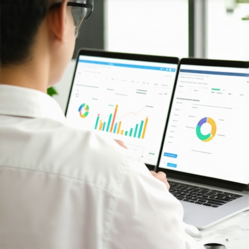 Person analyzing local SEO metrics on a laptop with citation management dashboards