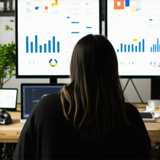 Person analyzing local SEO metrics on a digital dashboard in a professional office setting