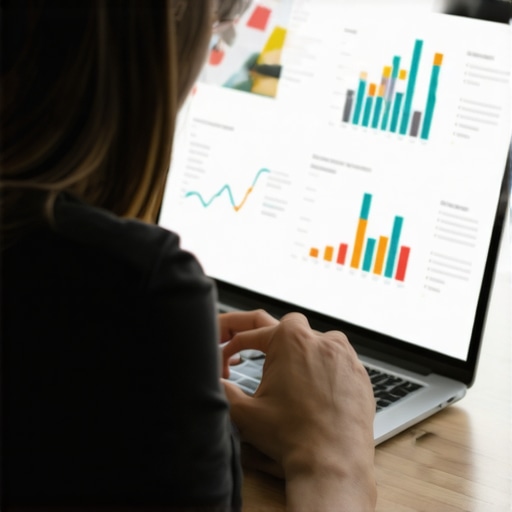 Digital SEO Analysis Tools in Action Person analyzing local SEO metrics on a laptop for Google Maps ranking stability