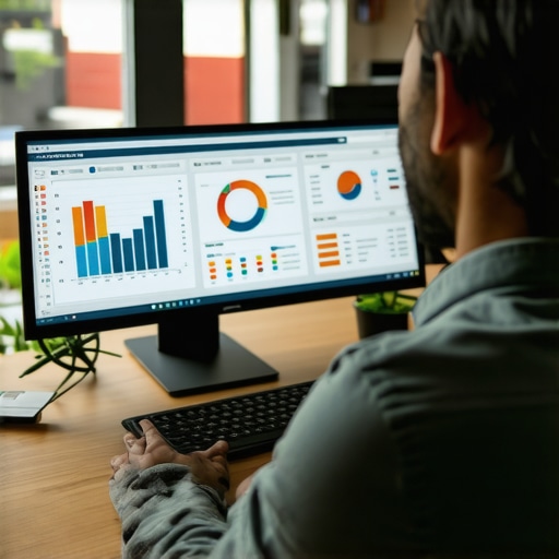 Person analyzing local SEO data and citation consistency using software tools.