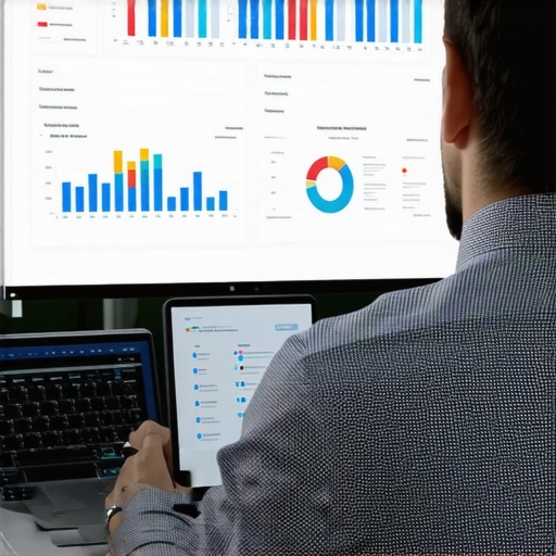 SEO expert reviewing local map performance with graphs and tools