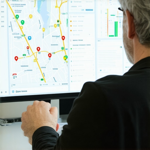 Analyzing Local SEO Data Business owner analyzing local SEO analytics on a computer screen.