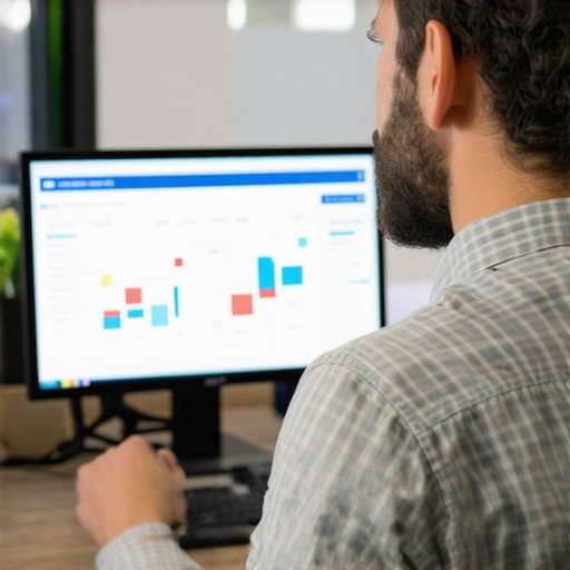 A professional SEO specialist reviewing analytics and maps on a monitor to maintain local search rankings.