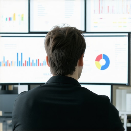 Business owner reviewing local SEO analytics on screens with maps and charts