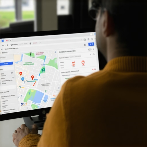 SEO specialist reviewing Google Maps analytics on a computer for local ranking improvement.