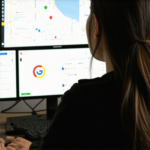 Effective Local SEO Maintenance Tools Person managing local SEO profile and rankings using advanced tools on multiple monitors.
