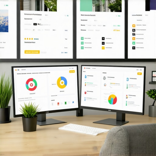 Effective Tools for Local SEO Maintenance A workspace with screens showing local SEO dashboards, citation management, and review tracking for sustained Google Maps rankings.