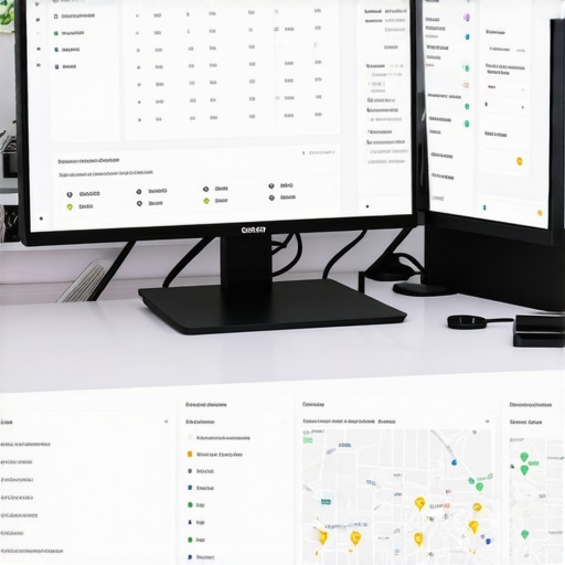 Local SEO Tools in Action Workspace with multiple monitors showing local SEO analytics and citation management
