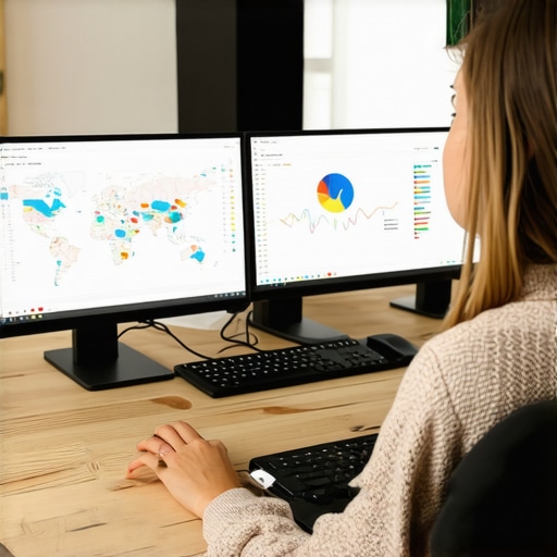 Person analyzing local SEO performance with digital tools and maps.