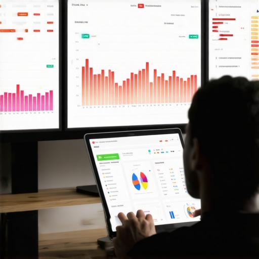 Local SEO Dashboard with Heatmaps and Analytics Person analyzing local SEO performance metrics on a digital dashboard.