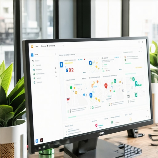 Managing Local SEO Tools for Maps Success Person using computer with SEO dashboard and analytics tools for Google Maps optimization