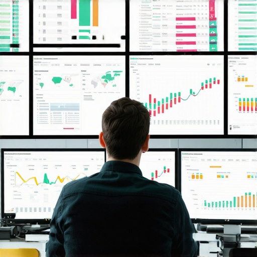 A digital marketer reviewing local SEO metrics and map analytics on dual monitors