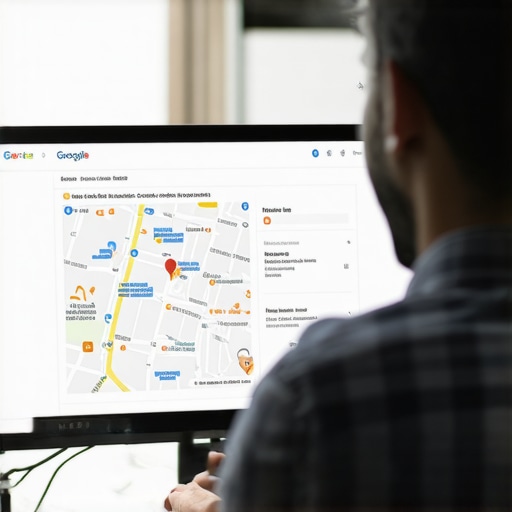Technician analyzing Google Maps profile issues on a monitor.
