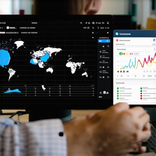 Person analyzing local SEO performance with digital devices and maps.